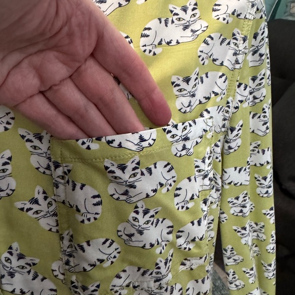 Adorable Lime Green Cat Pattern Button Up Blouse - Picture 9 of 10